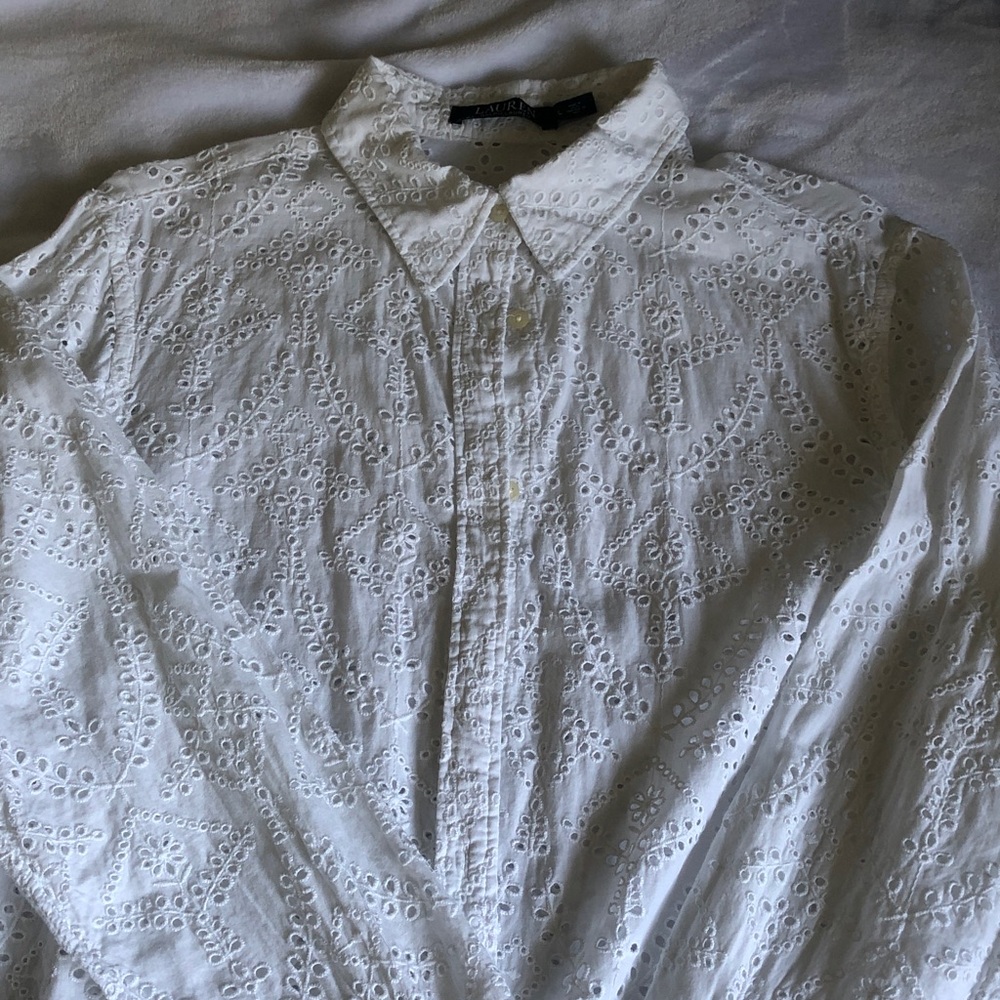 Lauren Ralph Lauren White Eyelet Cotton Button-Up Coverup